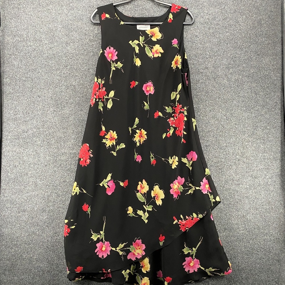 Vintage Studio 1 Dress 18 Black Floral Midi 90s Boho Cottage Feminine Whimsigoth